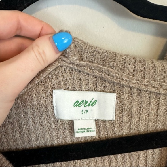 Aerie | Brown Waffle Knit Hooded Sweater Size Small - Picture 5 of 6